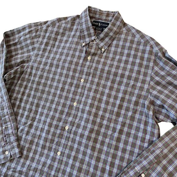 RALPH LAUREN 100% Cotton Long sleeve Lightweight Plaid Button Down Shirt SZ XL - Picture 1 of 9